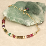 Multicolor Stone and Pearl Chunky Gold Filled Bracelet