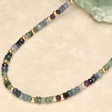 Ocean Blue Ombre Chunky Half Stone Gold Filled Necklace
