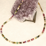 Rainbow Multicolour Long Stone and Pearl Gold Filled Necklace