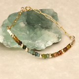 Chunky Half Stone Brown Green Gold Filled Bracelet