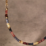 Half Stone Blue Red Sapphire and Opal Gold Filled Necklace