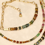 Chunky Half Stone Brown Green Gold Filled Bracelet