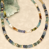 Ocean Blue Ombre Chunky Half Stone Gold Filled Necklace
