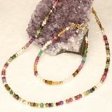 Rainbow Multicolour Long Stone and Pearl Gold Filled Necklace