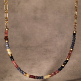 Half Stone Blue Red Sapphire and Opal Gold Filled Necklace