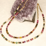 Red Ombre Half Stone Gold Filled Necklace
