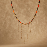 Bronze and Orange Fringed Beaded Gold Filled Necklace