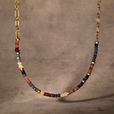 Half Stone Blue Red Sapphire and Opal Gold Filled Necklace