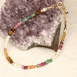 Rainbow Full Pearl and Stone Gold Filled Bracelet