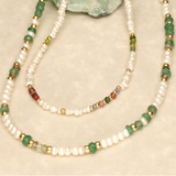 Pearl Emerald and Tourmaline Chunky Gold Filled Necklace