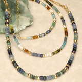 Blue Brown Ombre Chunky Half Stone Gold Filled Bracelet