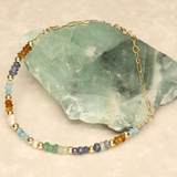 Blue Brown Ombre Chunky Half Stone Gold Filled Bracelet