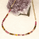 Red Ombre Half Stone Gold Filled Necklace