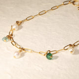 Pearl aquamarine and emerald drop stone Gold filled anklet