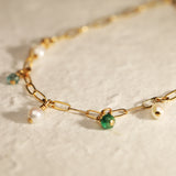 Pearl aquamarine and emerald drop stone Gold filled anklet