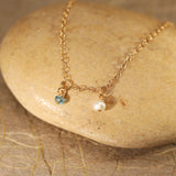 Single pearl and stone hanging Gold filled anklet