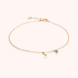Single pearl and stone hanging Gold filled anklet