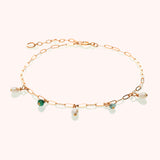 Pearl aquamarine and emerald drop stone Gold filled anklet