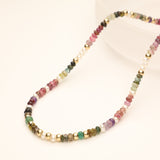 Rainbow Multicolour Long Stone and Pearl Gold Filled Necklace