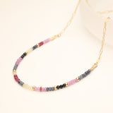 Half Stone Blue Red Sapphire and Opal Gold Filled Necklace