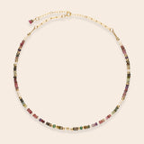 Rainbow Multicolour Long Stone and Pearl Gold Filled Necklace