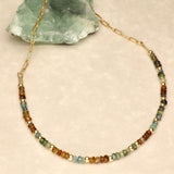 Green Brown Aqua Semi Precious Desert Mix Gold Filled Necklace