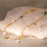 Pearl, Tanzanite and Peridot Hanging Stones Gold Filled Necklace