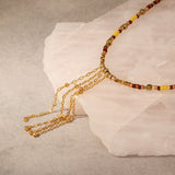 Yellow and Brown Fringed Gold Filled Necklace