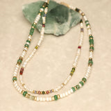 Pearl Emerald and Tourmaline Chunky Gold Filled Necklace