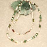 Pearl Emerald and Tourmaline Chunky Gold Filled Necklace