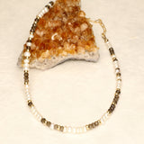 Pearl and Smokey Topaz Long Gold Filled Necklace