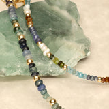 Ocean Blue Ombre Chunky Half Stone Gold Filled Necklace