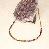 Red Ombre Half Stone Gold Filled Necklace