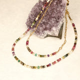 Rainbow Multicolour Long Stone and Pearl Gold Filled Necklace