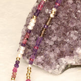 Purple Red Long Pearl Stone Gold Filled Necklace