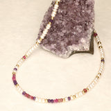 Purple Red Long Pearl Stone Gold Filled Necklace
