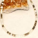 Pearl and Smokey Topaz Long Gold Filled Necklace
