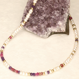 Purple Red Long Pearl Stone Gold Filled Necklace