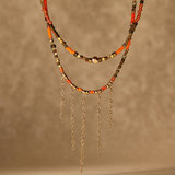 Bronze and Orange Fringed Beaded Gold Filled Necklace