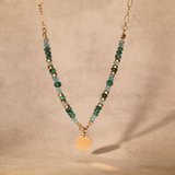 Emerald and Aquamarine Disc Gold Filled Necklace