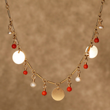 Semi precious coral and pearl hanging stones Gold filled necklace