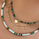 Emerald and Aquamarine Disc Gold Filled Necklace