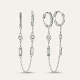 Diamond Double Drop Chain Hoop Earring