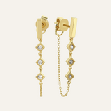 Bar and Three Square Drop Chain Stud