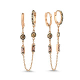 Diamond Double Drop Chain Hoop Earring