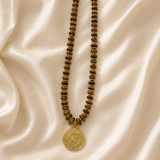 Chunky Coin Medallion Stone Necklace