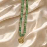 Chunky Coin Medallion Stone Necklace
