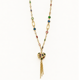 Heart and Stone Pendant and Tassel Necklace