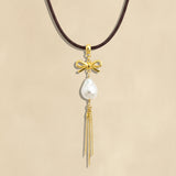 Pearl and Bows Tassel Cord Choker