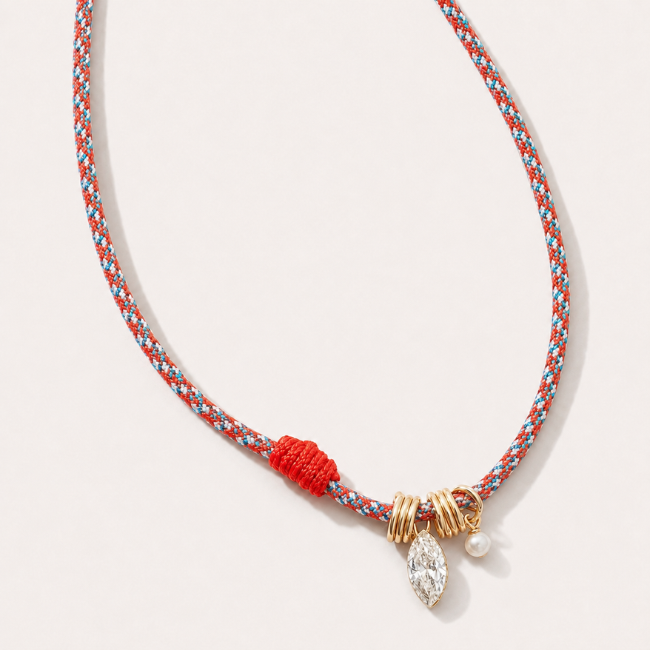 Lab Diamond and Pearl Cord Necklace